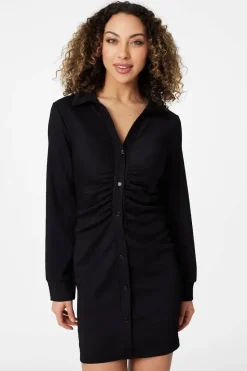 Ruched Button Front Shirt Dress