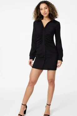 Ruched Button Front Shirt Dress