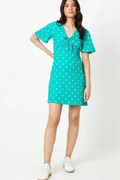 Ruched Front Angel Sleeve Mini Dress