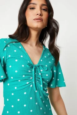 Ruched Front Angel Sleeve Mini Dress