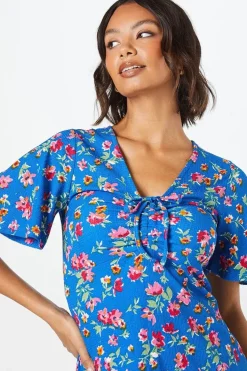 Ruched Front Angel Sleeve Mini Dress