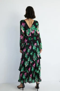 Ruched Front Pleated Maxi Dress