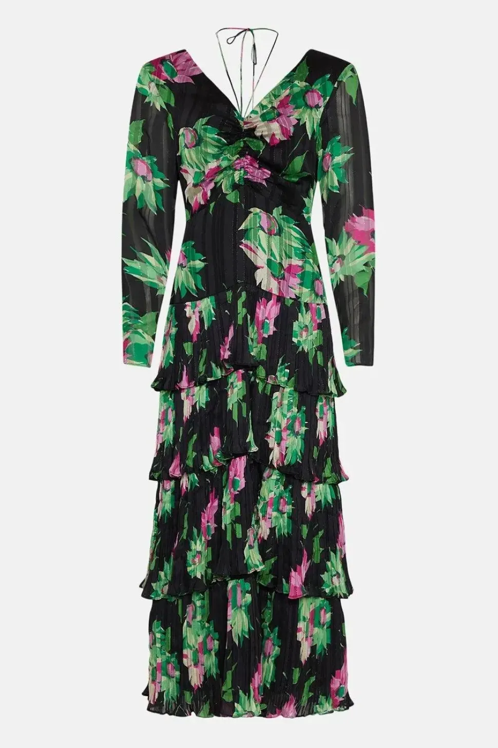 Ruched Front Pleated Maxi Dress