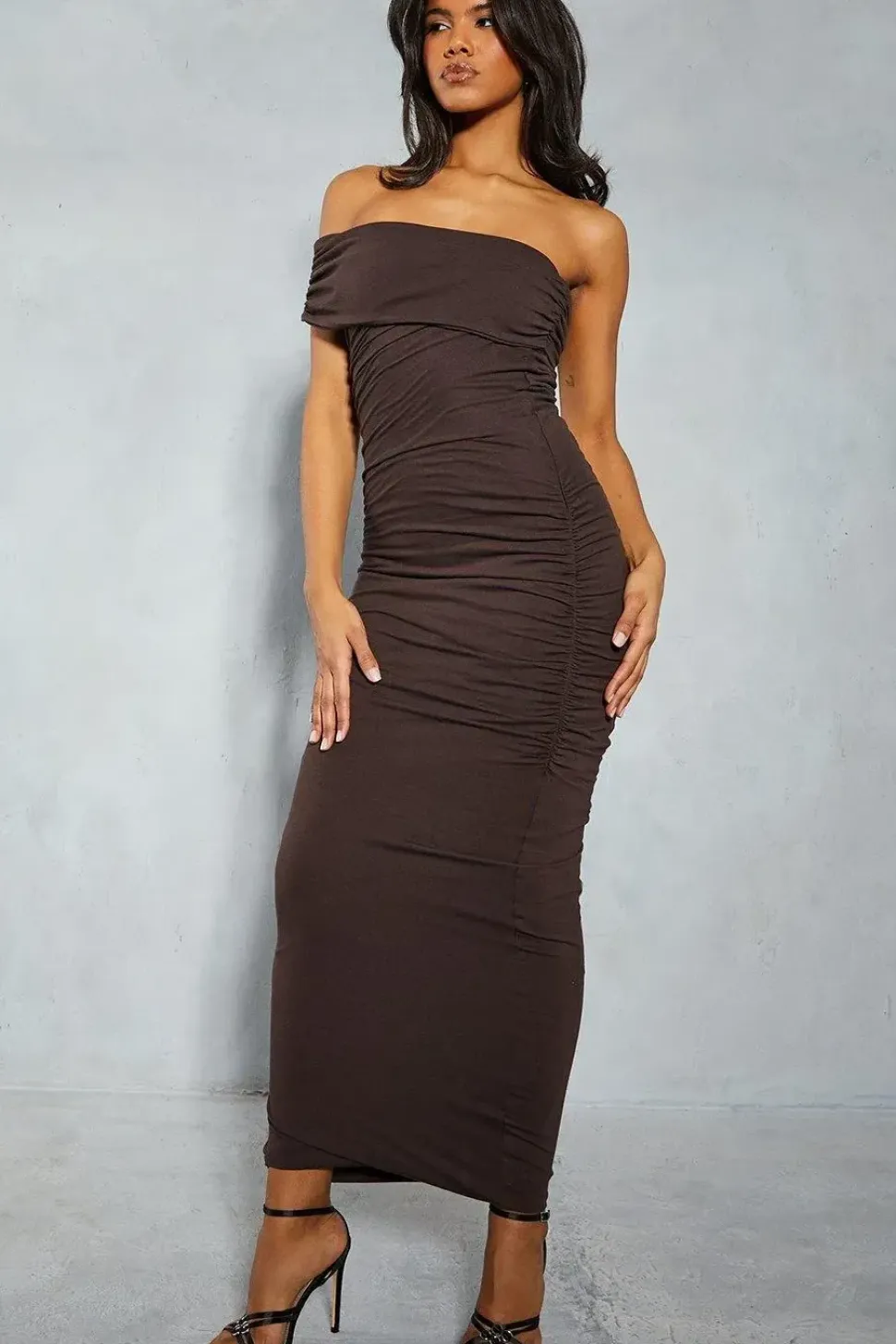 Ruched One Shoulder Maxi Dress