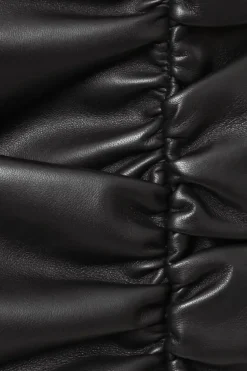 Ruched Real Leather Mini Skirt