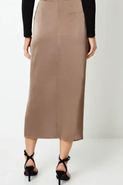 Ruched Satin Maxi Skirt