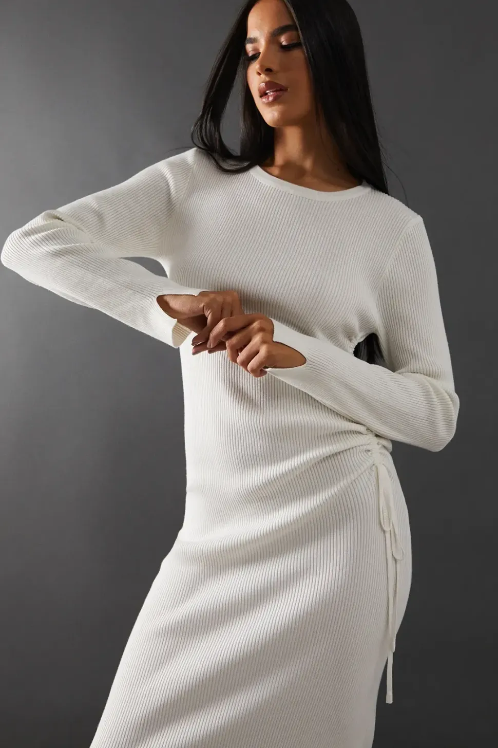 Ruched Side Knitted Midi Dress