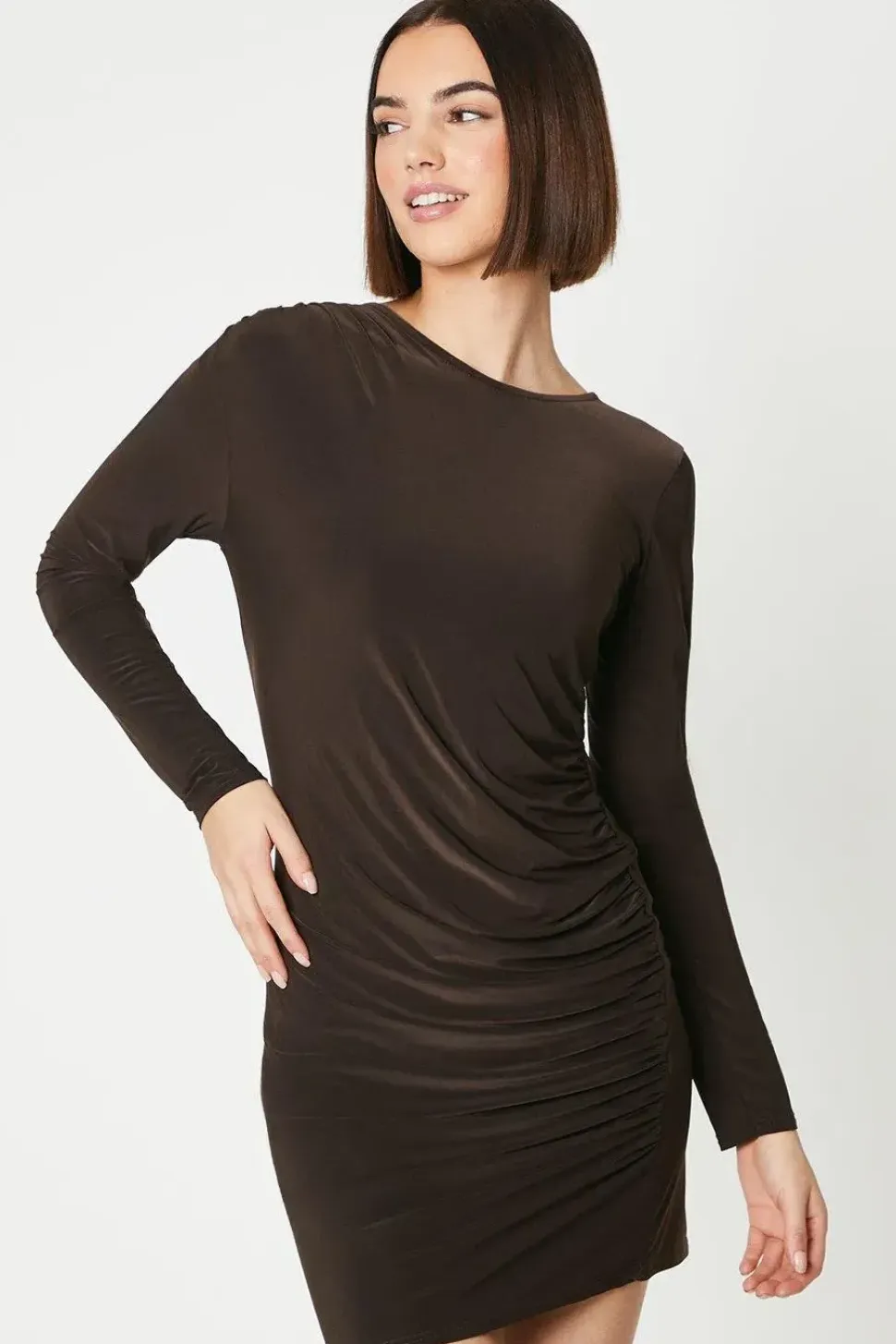 Ruched Side Long Sleeve Mini Dress