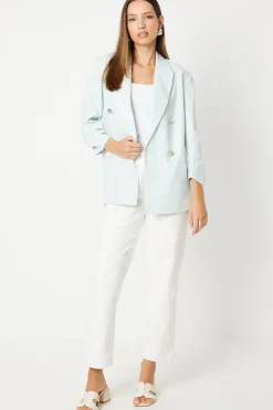 Ruched Sleeve Double Breasted Blazer
