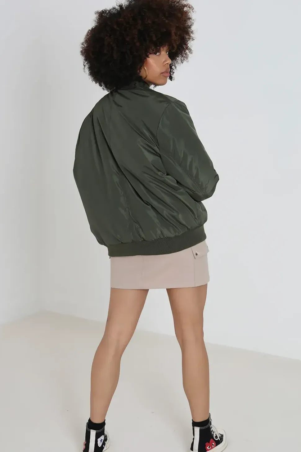 Ruched Sleeve Oversized Bomber Jacket