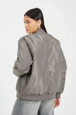 Ruched Sleeve Oversized Bomber Jacket