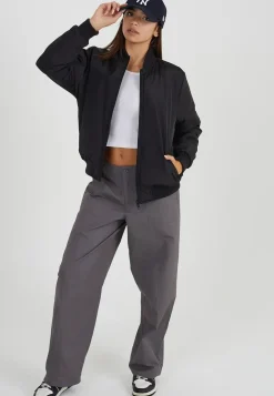 Ruched Sleeve Oversized Bomber Jacket
