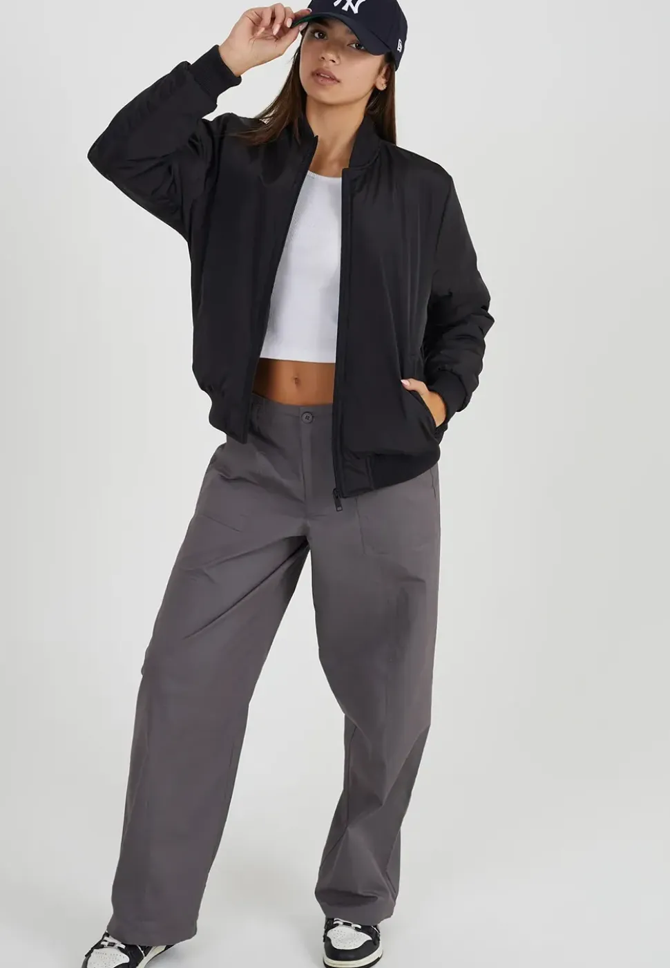 Ruched Sleeve Oversized Bomber Jacket