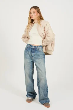 Ruched Sleeve Oversized Bomber Jacket
