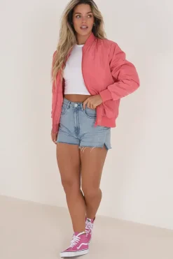 Ruched Sleeve Oversized Bomber Jacket