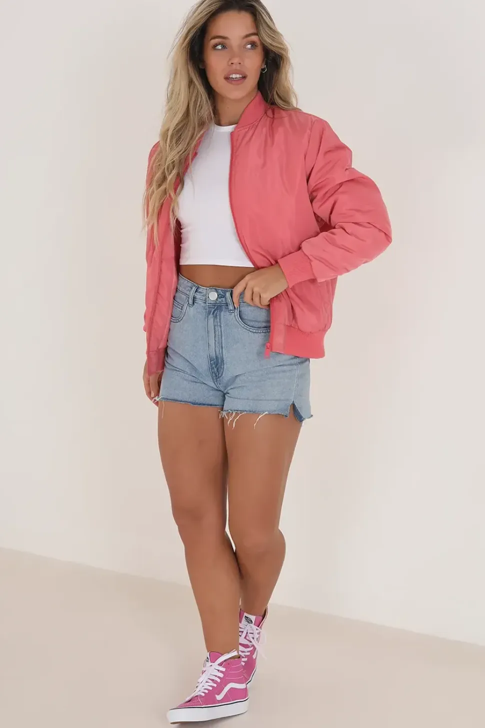 Ruched Sleeve Oversized Bomber Jacket