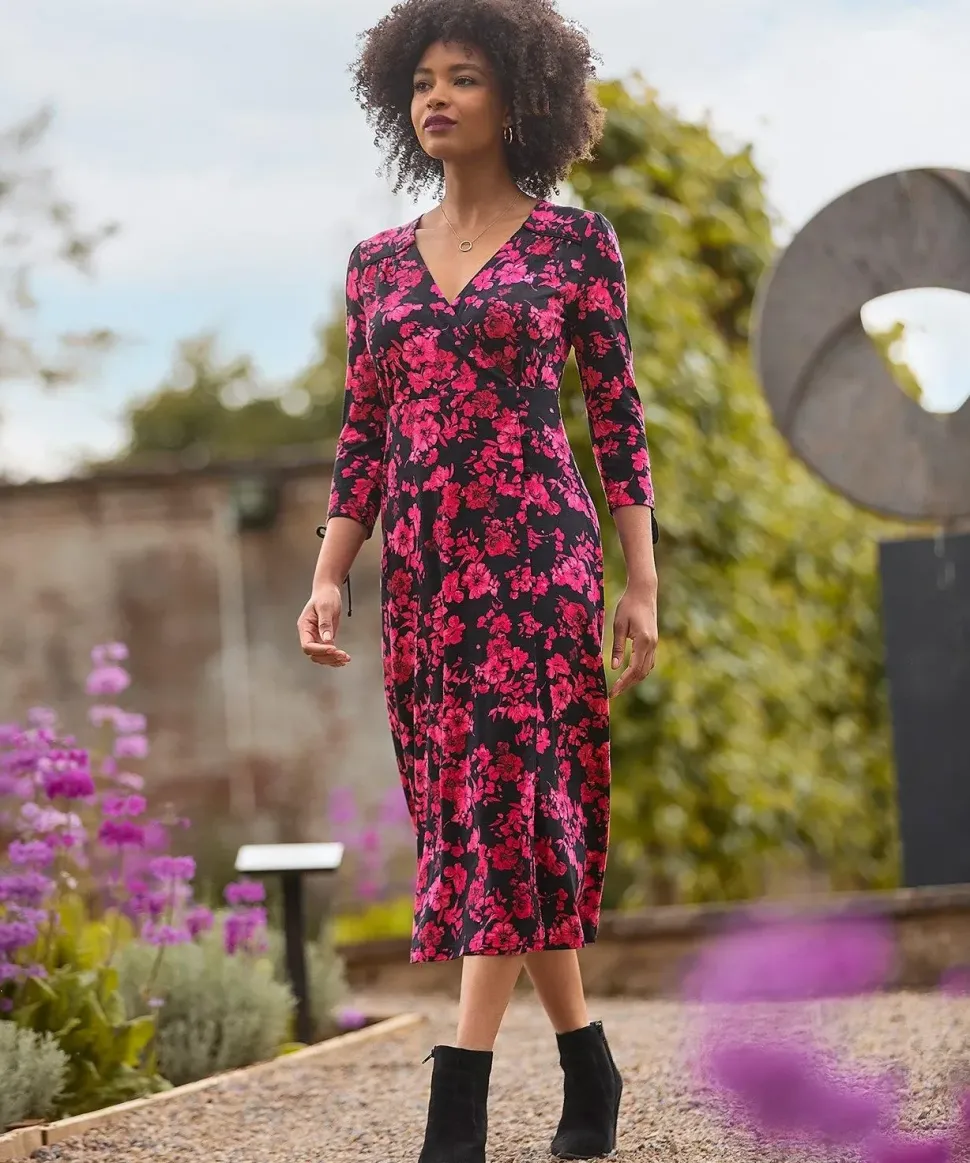 Ruched Tie Sleeve Floral Wrap Dress