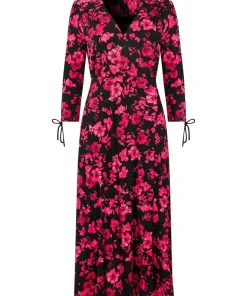 Ruched Tie Sleeve Floral Wrap Dress