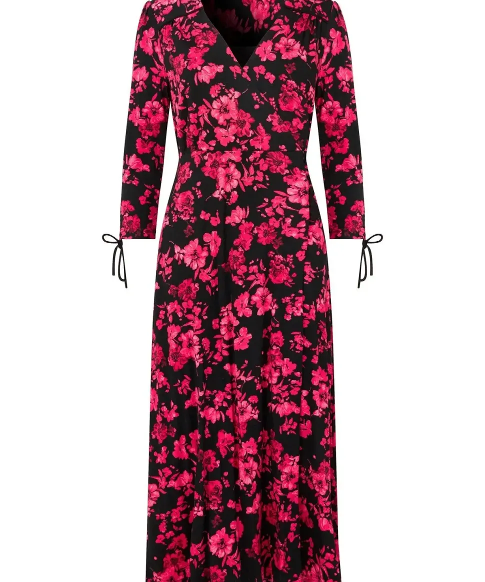 Ruched Tie Sleeve Floral Wrap Dress