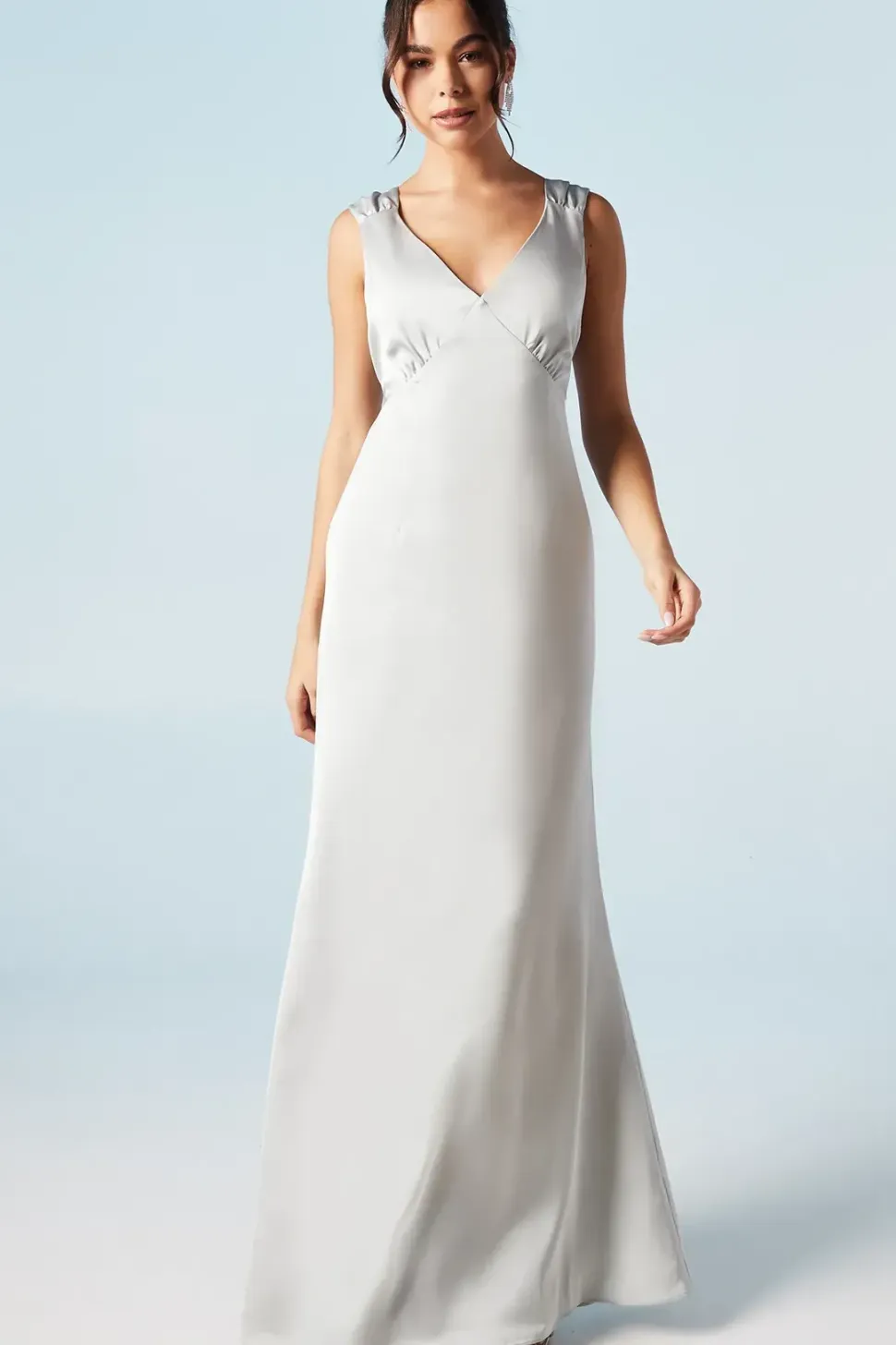 Ruche Shoulder Satin Bridesmaids Dress