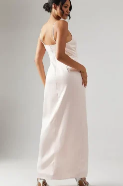 Ruche Side Strappy Satin Maxi Bridesmaid Dress