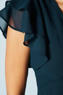 Ruffle And Button Detail Bridesmaid Maxi Dress