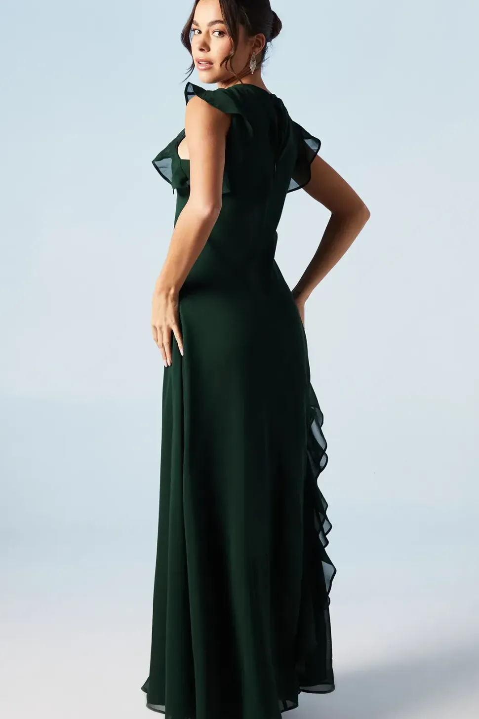 Ruffle And Button Detail Bridesmaids Maxi Dress