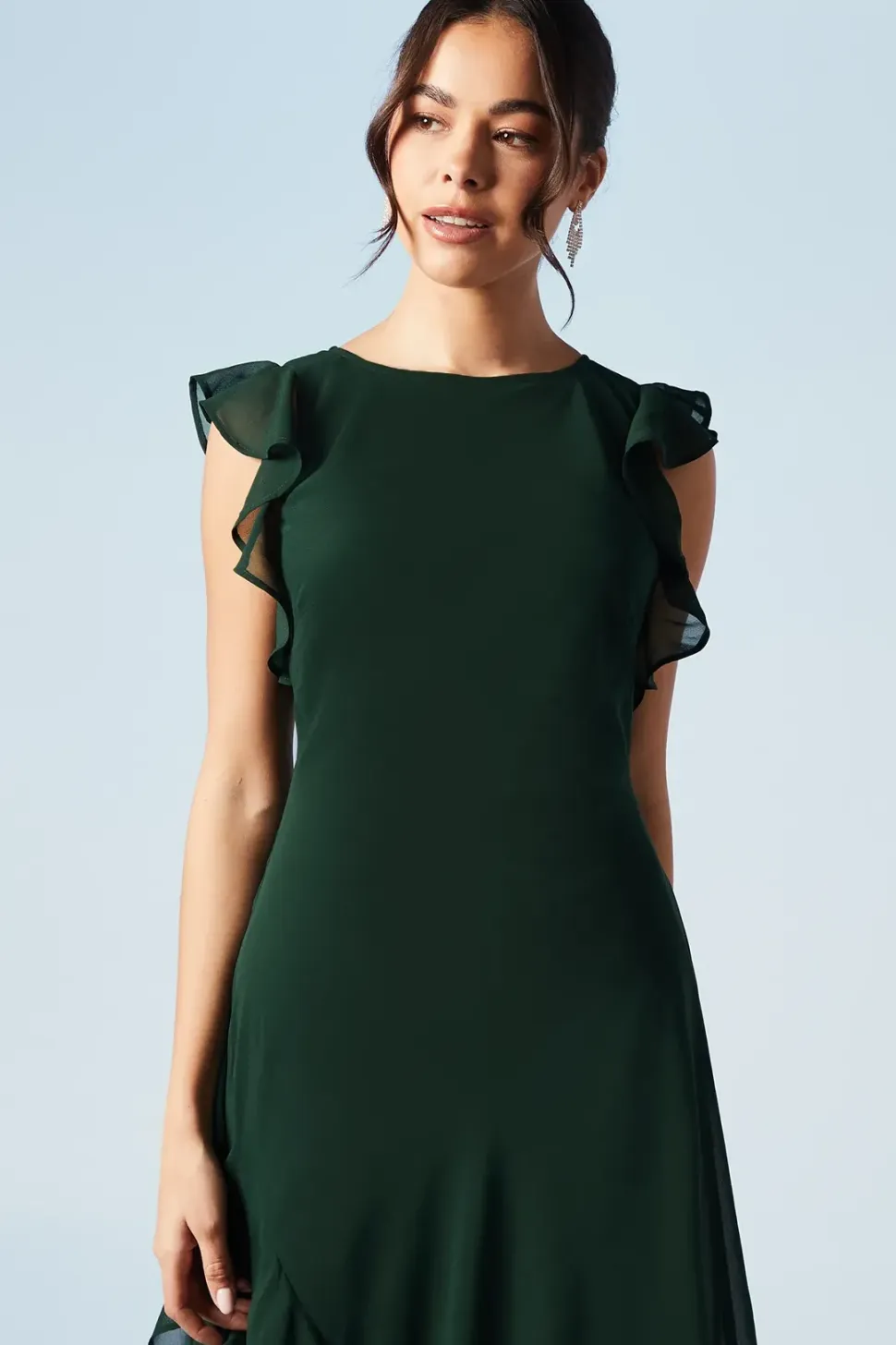 Ruffle And Button Detail Bridesmaids Maxi Dress