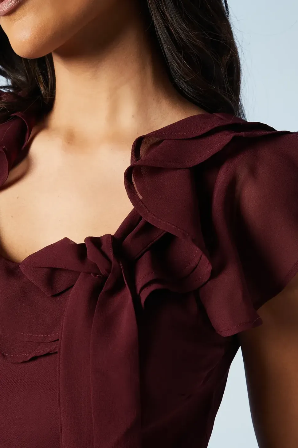 Ruffle Angel Sleeve Chiffon Bridesmaid Maxi Dress