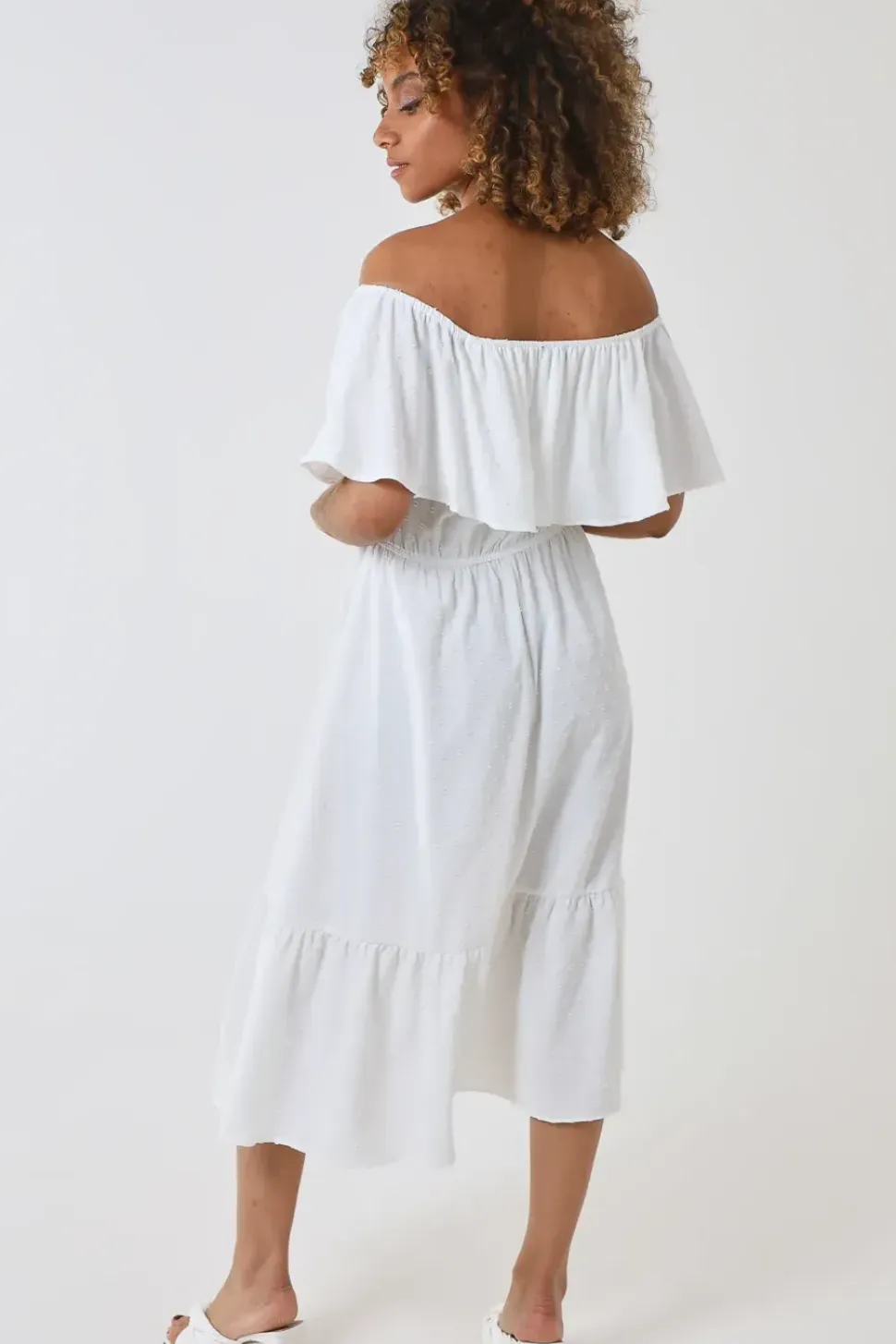 Ruffle Bardot Midi Dress