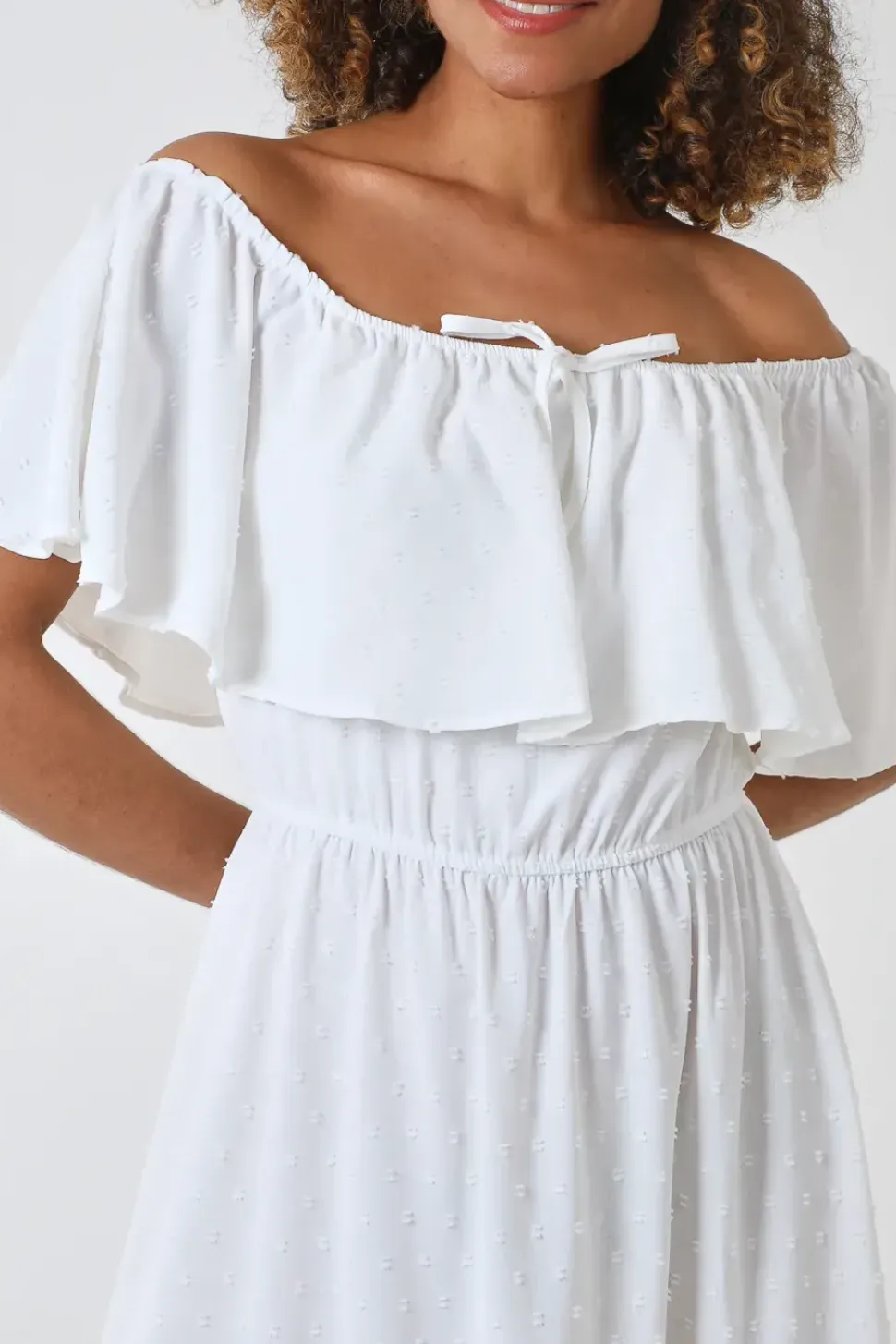 Ruffle Bardot Midi Dress
