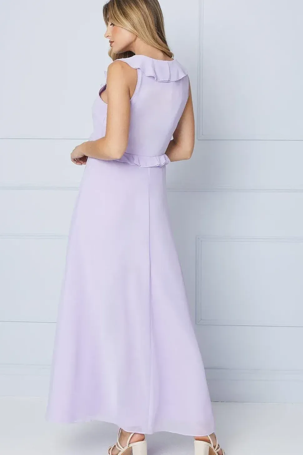 Ruffle Detail Chiffon Maxi Dress
