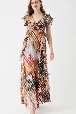 Ruffle Detail Metallic Maxi Dress