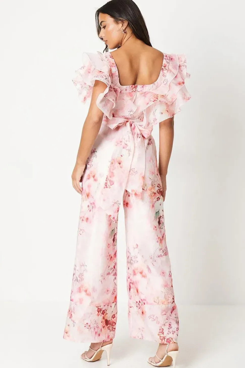 Ruffle Detail Printed Organza Jumpsuit
