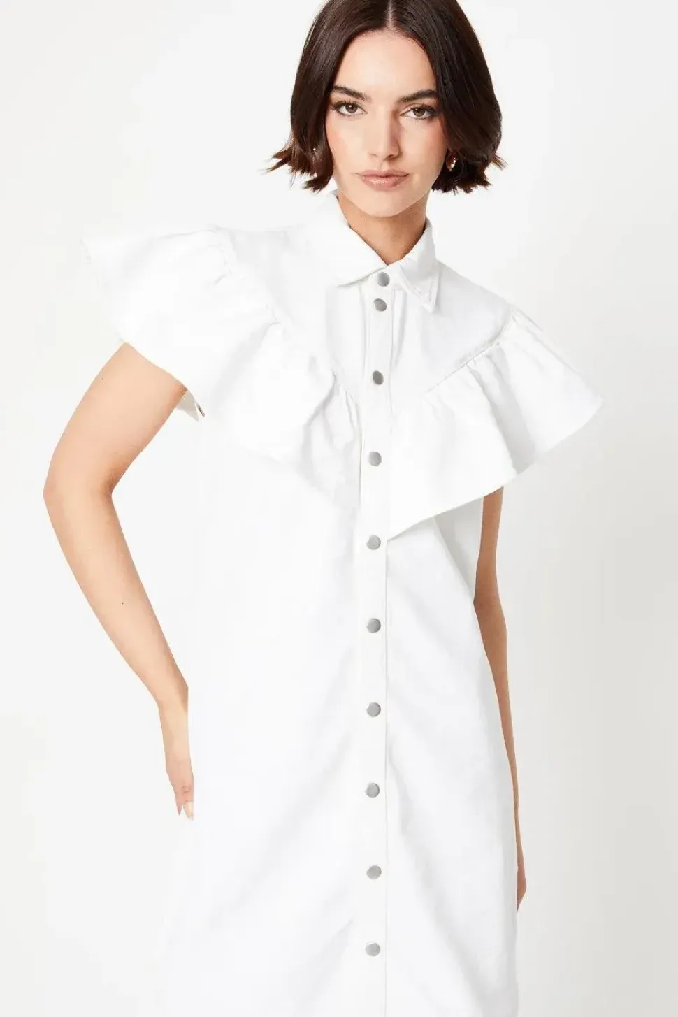 Ruffle Detail Sleeveless Denim Mini Dress