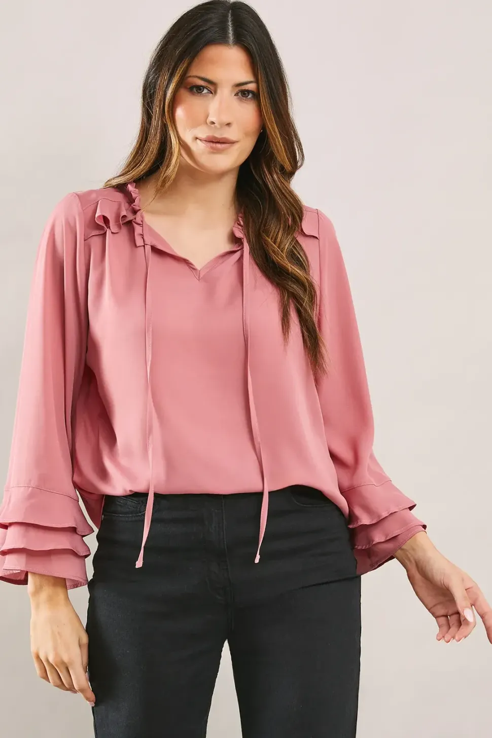 Ruffle Detail Tie Neck Blouse