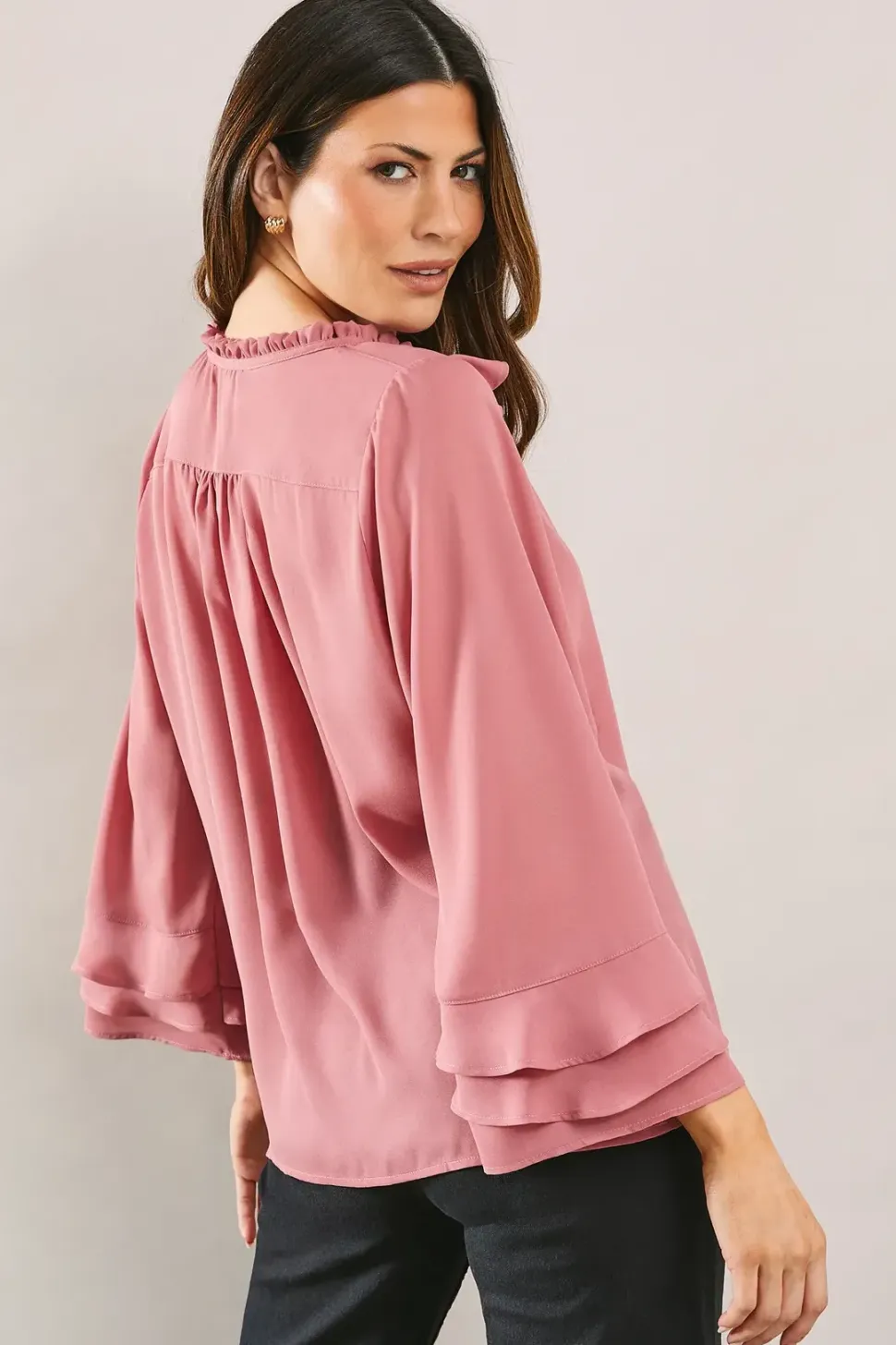 Ruffle Detail Tie Neck Blouse