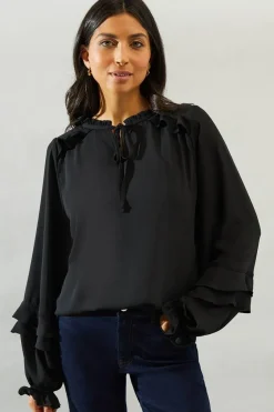 Ruffle Detail Tie Neck Blouse