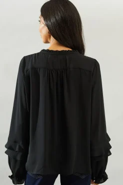 Ruffle Detail Tie Neck Blouse