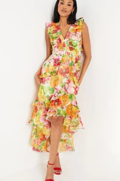 Ruffle Detail Wrap Organza Midi Dress