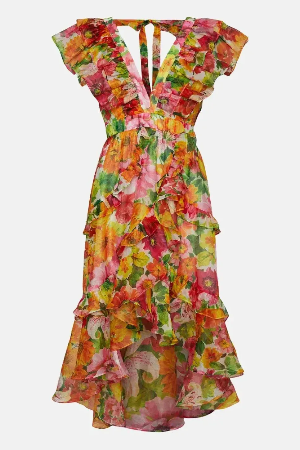 Ruffle Detail Wrap Organza Midi Dress