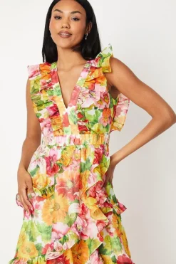 Ruffle Detail Wrap Organza Midi Dress