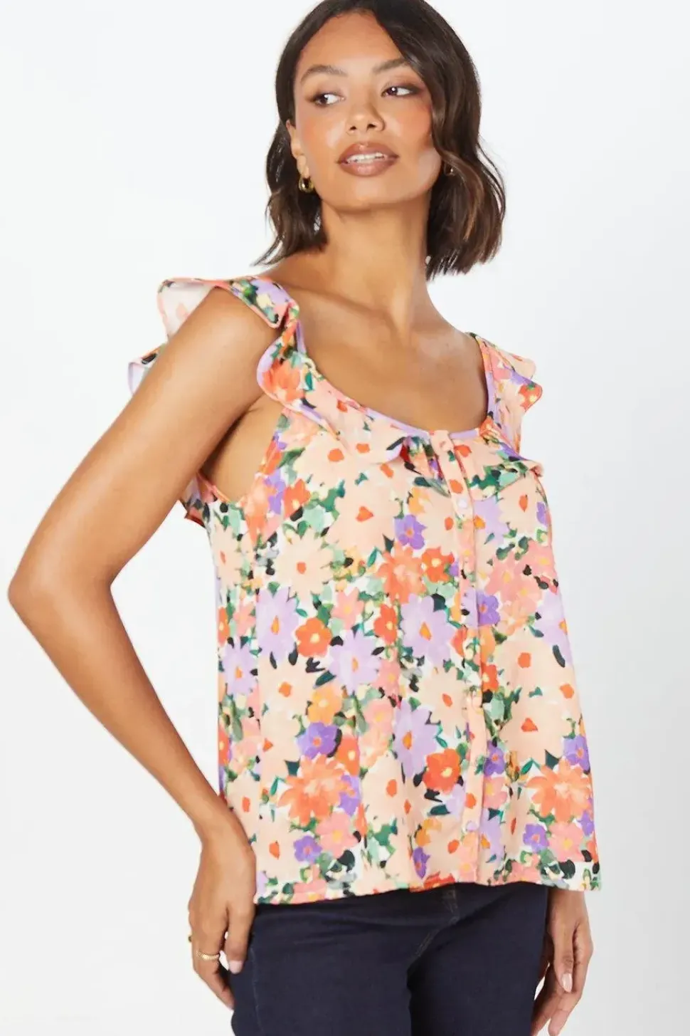 Ruffle Front Button Through Top