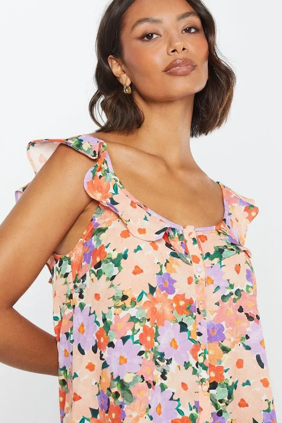 Ruffle Front Button Through Top