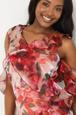 Ruffle Front Chiffon Midi Dress