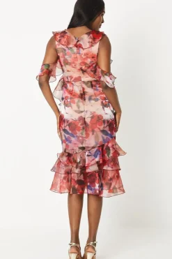 Ruffle Front Chiffon Midi Dress