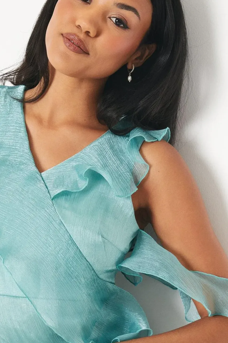 Ruffle Front Chiffon Midi Dress
