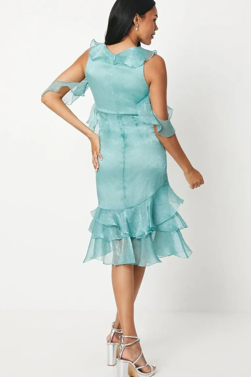 Ruffle Front Chiffon Midi Dress