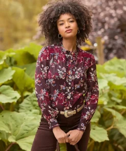 Ruffle-Front Floral Blouse