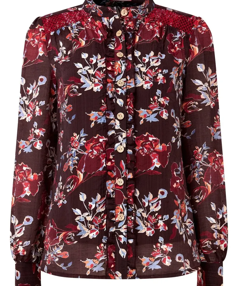 Ruffle-Front Floral Blouse